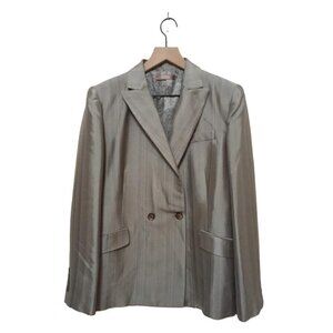 Nicola Silver Pin Striped Double Breasted 2 Piece Pants Suit Sz 10